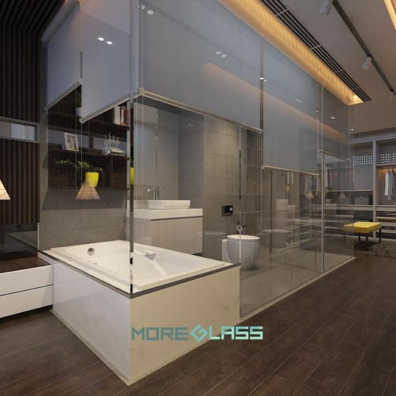 Thiết kế phòng tắm chung cư cao cấp với kính cường lực an toàn mang phòng cách sang trọng Kính cường lực đẹp, ấn tượng