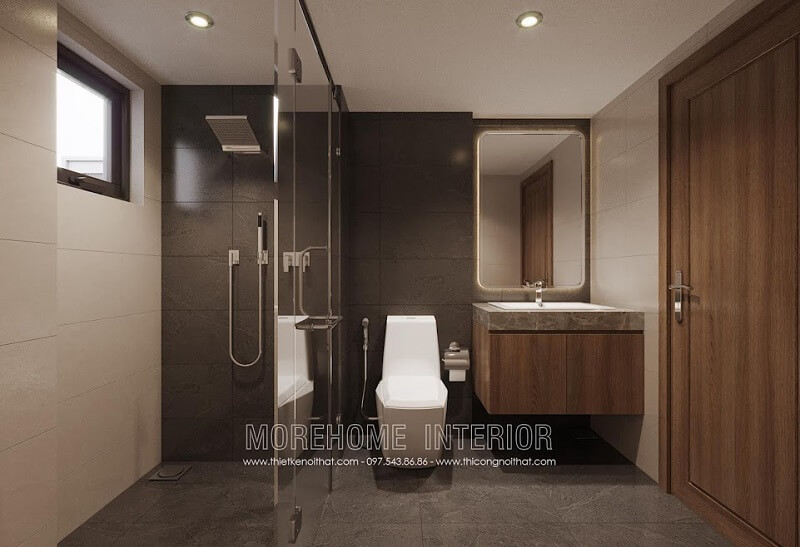 Mẫu thiết kế phòng tắm đẹp sử dụng vách tắm kính cường lực ngăn cách hai khu vệ sinh và tắm nhẹ nhàng mà tinh tế Kính cường lực đẹp, ấn tượng