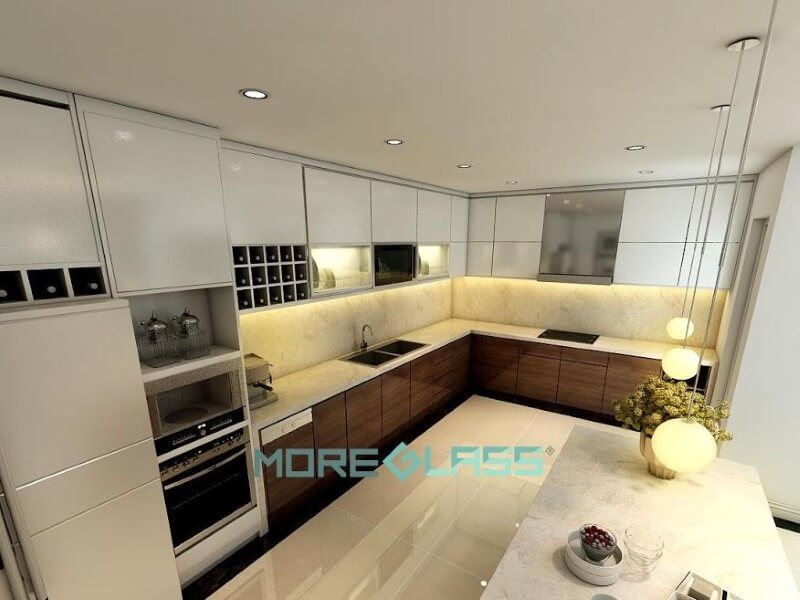 Kính ốp bếp phòng bếp đẹp, ấn tượng
