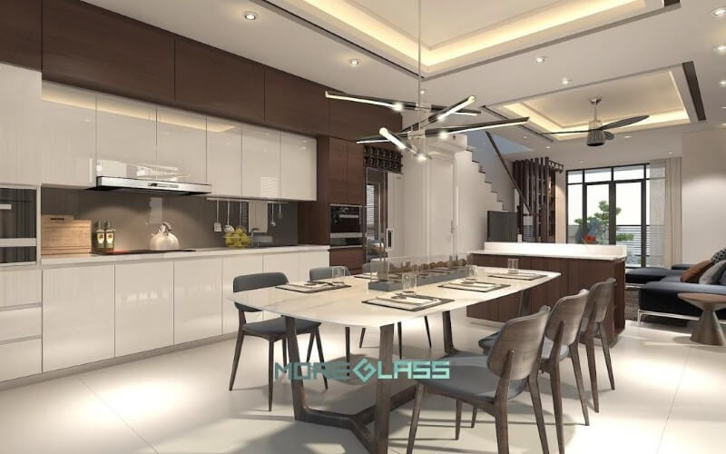 Kính ốp bếp phòng bếp đẹp, ấn tượng