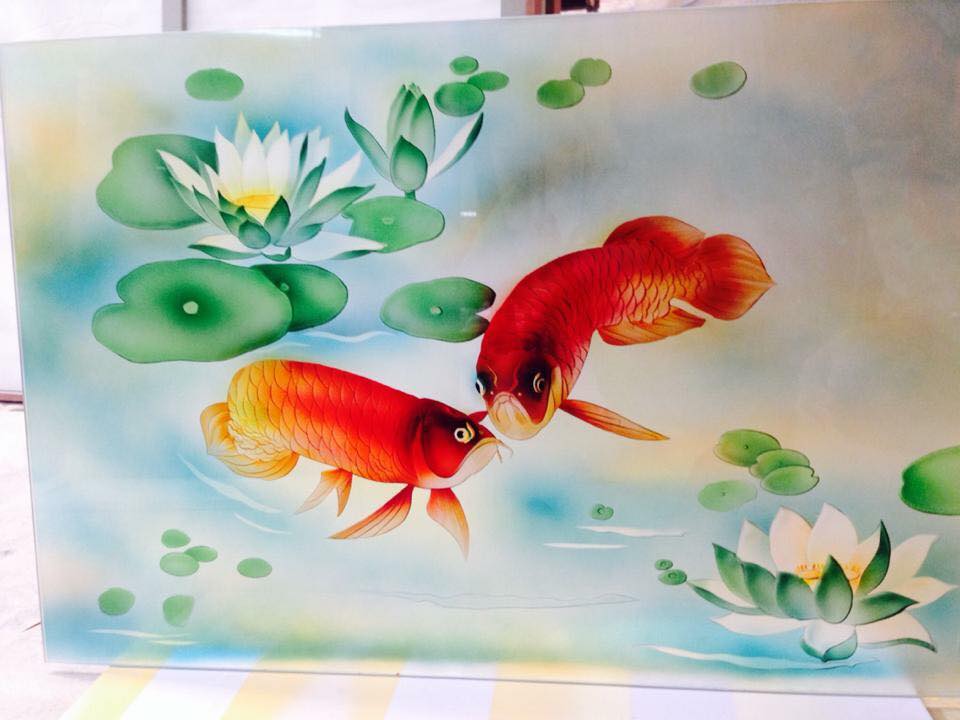 12 mẫu tranh kính hoa sen đẹp cho phòng khách nhà bạn