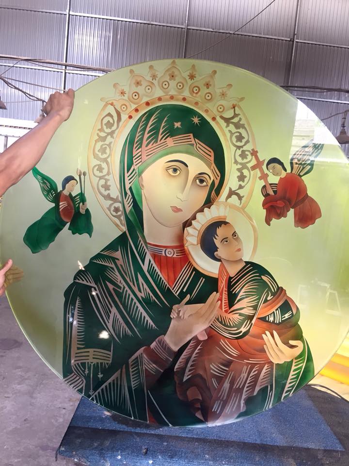Tranh kính khắc màu mẹ Maria