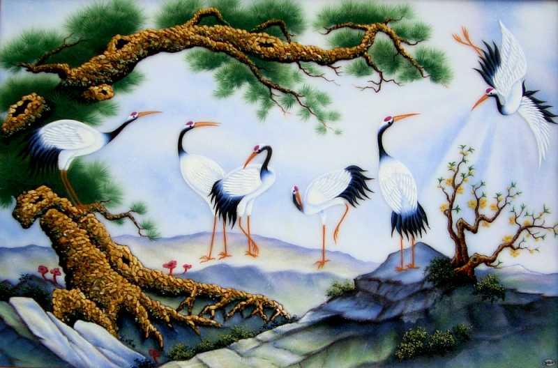 tranh kính chim hạc tranh kính chim hạc