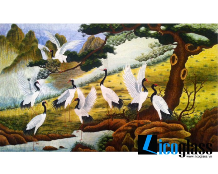 Tranh kính chim hạc Tranh kính chim hạc