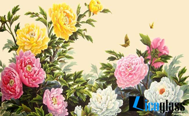 Tranh kính hoa mẫu đơn