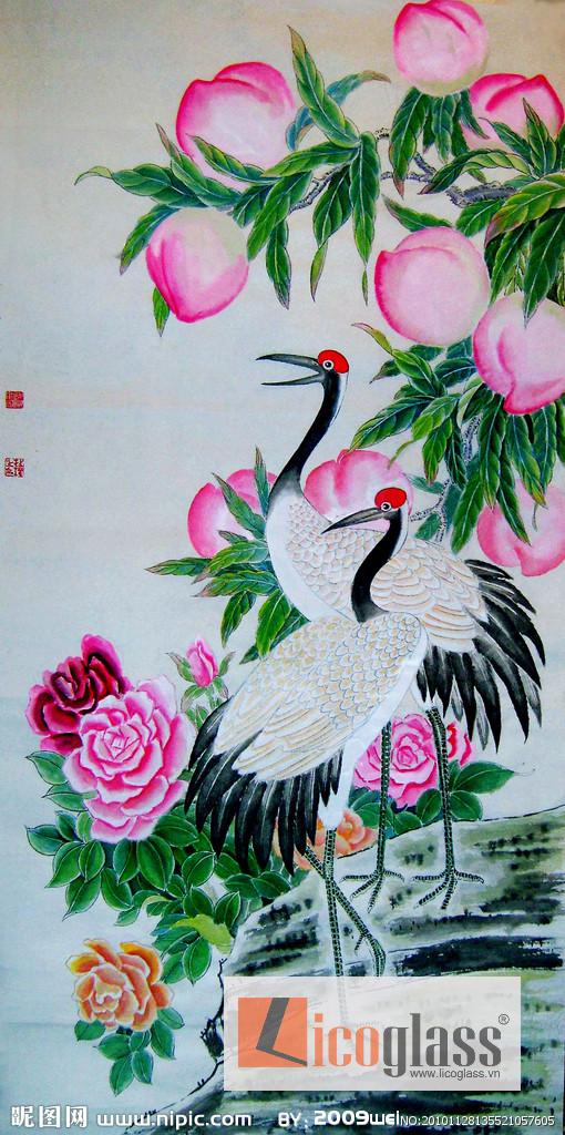 Tranh kính chim hạc Tranh kính chim hạc